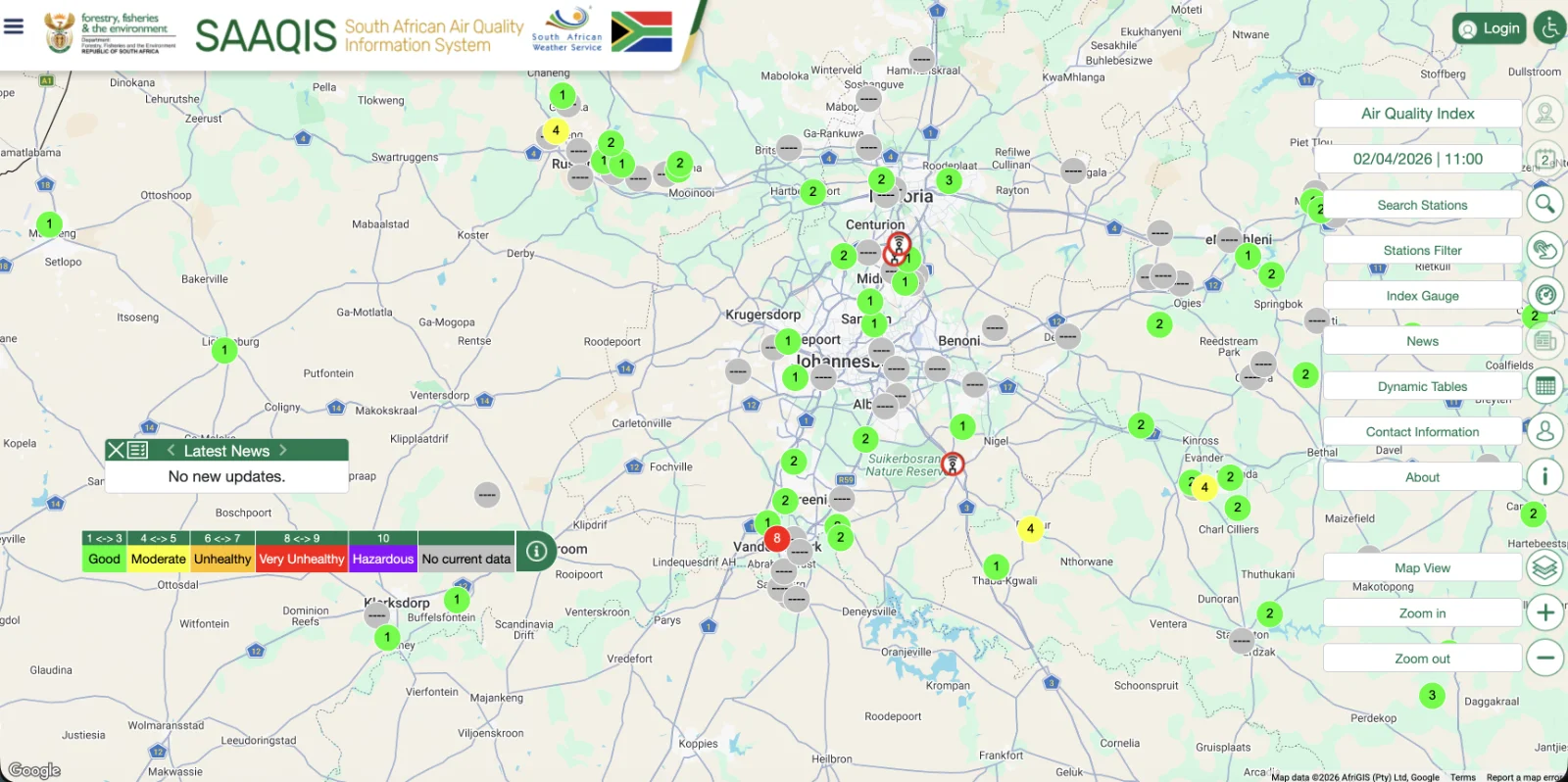 South African Air Quality Map Information System